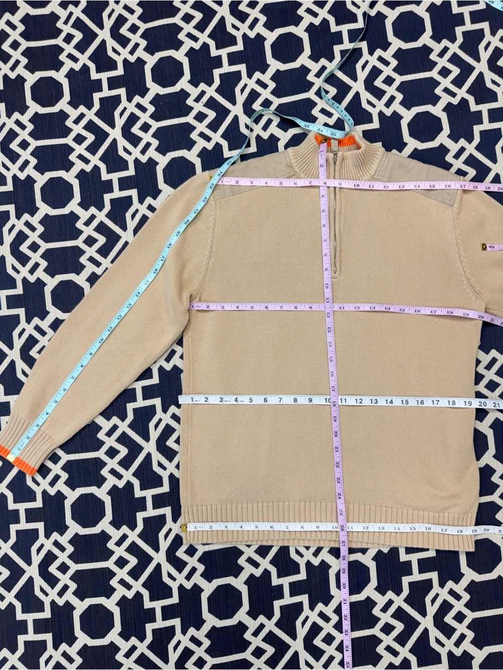 Shanghai Tang Cotton Quarter Zip Sweater Beige Orange Dragon Patch Embroidery - Picture 10 of 10